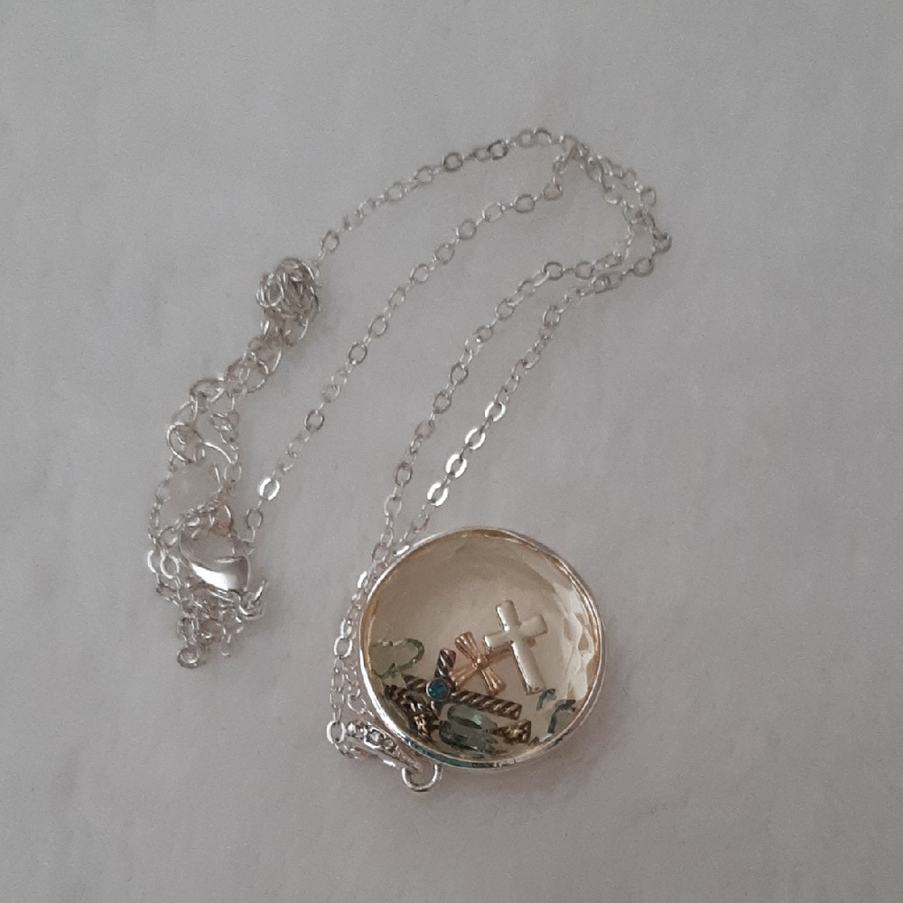 Shaky Pendant Necklace Cross with Blue and Gold Accents By AVON Studio 1886